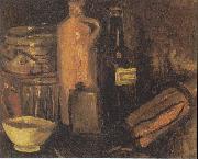 Vincent Van Gogh Still-life with earthenware, glass of beer and bottles oil